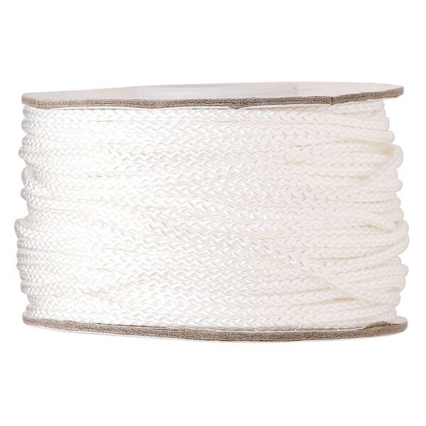 Cord, nylon, white, 2mm round. Sold per 100-foot spool. image number 0