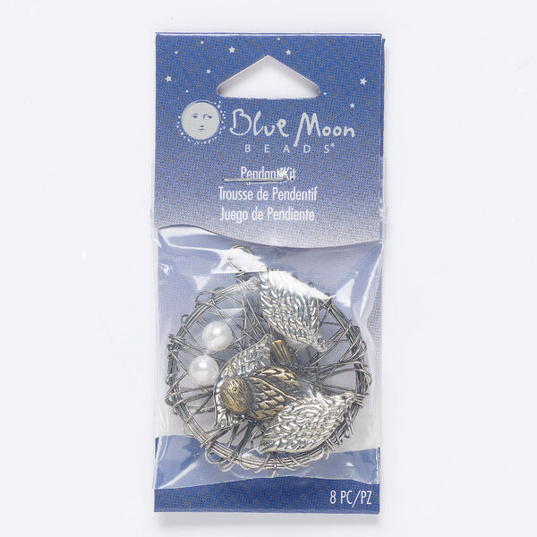 Focal mix starter set, acrylic pearl / multi-finished "pewter" (zinc-based alloy) / steel, white, 6mm-40mm mixed shapes. Sold per 11-piece set. image number 0