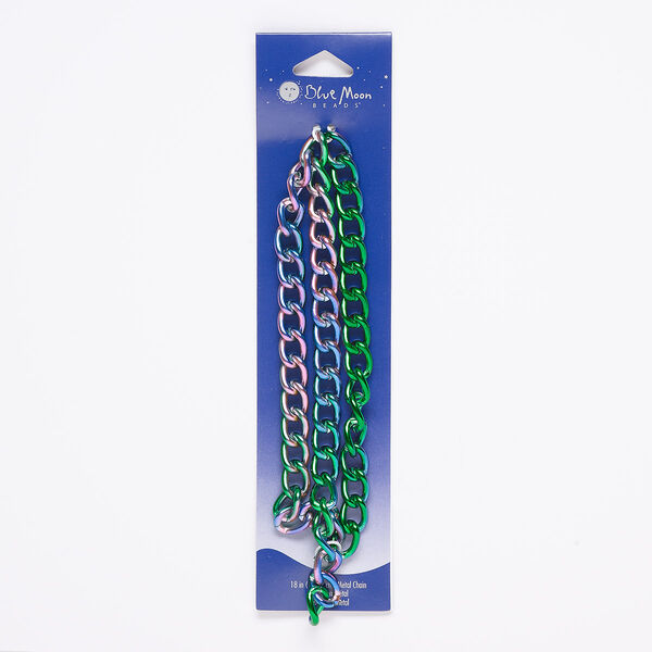 Chain, "pewter" (zinc-based alloy), green / pink / blue, 10mm oval curb. Sold per pkg of 18 inches. image number 0