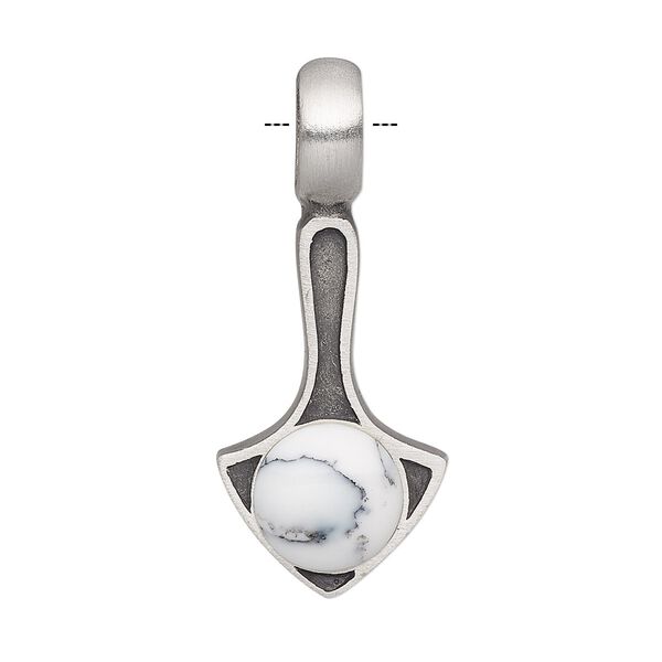 Pendant, resin and antiqued pewter (tin-based alloy), white and black, 39x16.5mm single-sided anchor. Sold individually. image number 0