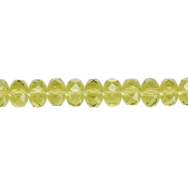 Bead, Czech fire-polished glass, olivine, 7x5mm faceted rondelle. Sold per 15-1/2" to 16" strand. image number 0