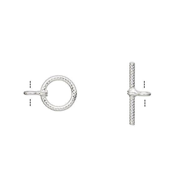 Clasp, toggle, sterling silver, 8.5mm ribbed round. Sold per pkg of 2. image number 0