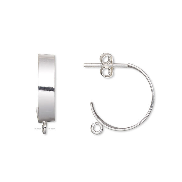 Earstud, sterling silver, 16mm half hoop with open loop. Sold per pair. image number 0