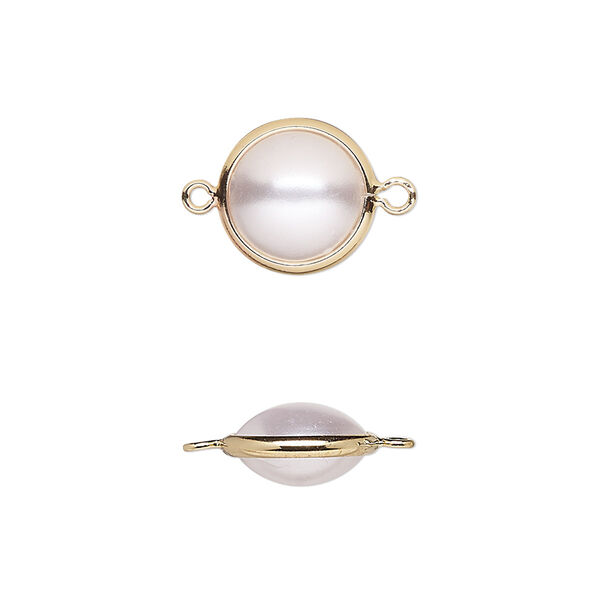 Link, acrylic pearl and gold-finished brass, cream, 11.5mm double-sided round. Sold per pkg of 10. image number 0