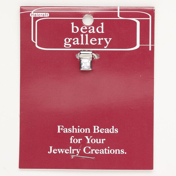 Pendant brass and glass 1pk 11x7mm square, antique silver finish clear image number 0
