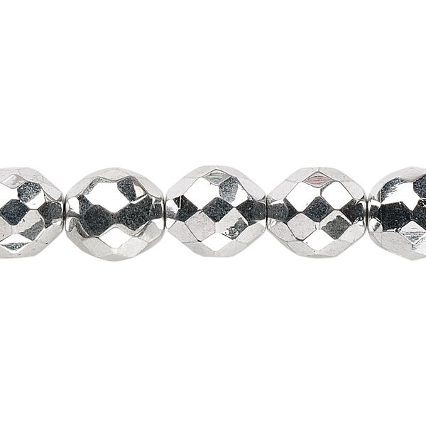 Bead, Czech fire-polished glass, metallic silver, 10mm faceted round. Sold per 15-1/2" to 16" strand. image number 0