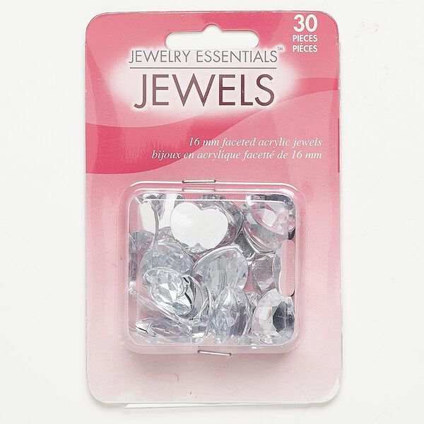 Flat back, acrylic, clear, 16x16mm faceted heart. Sold per pkg of 30. image number 0