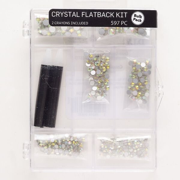 Flat back mix glass 1pk 3.00-4.8mm round SS12 SS16 SS20, opaque peridot AB image number 0