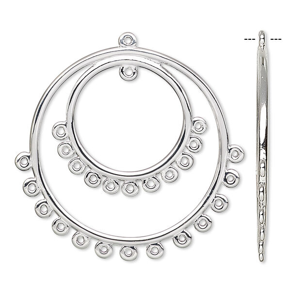 Focal, silver-plated brass, 30mm double hoop round with 25 loops. Sold per pkg of 4. image number 0