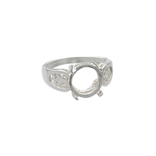 Ring, sterling silver, filigree band with 10mm 4-prong round setting, size 7. Sold individually. image number 0