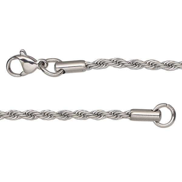 Chain, stainless steel, 2.4mm French rope, 16 inches with lobster claw clasp. Sold individually. image number 0