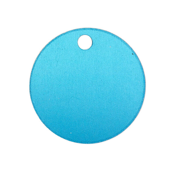 Drop, anodized aluminum, light blue, 25.5mm double-sided flat round blank with 3mm hole, 20 gauge. Sold per pkg of 10. image number 0