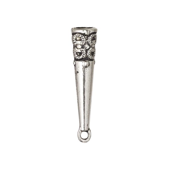 Bolo tip, antique silver-finished "pewter" (zinc-based alloy), 30x7mm with fancy design. Sold per pkg of 10. image number 0