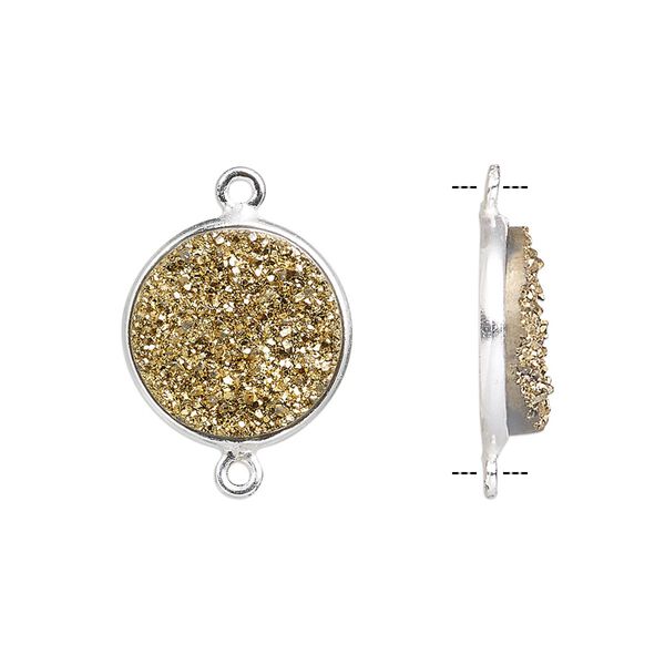 Druzy agate / sterling silver 1pkg1, electrocoated hand-cut flat round link 15mm image number 0