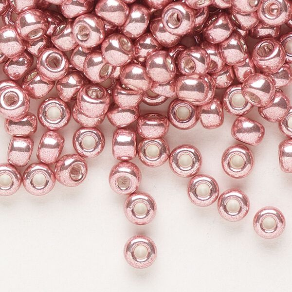Seed bead, Miyuki, glass, pkg/25g, #6 rocaille, opaque galvanized pink blush, (RR-1067). image number 0