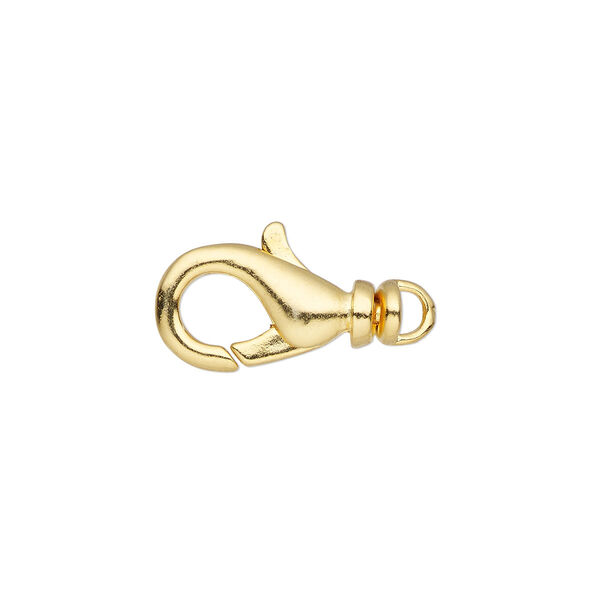 Clasp, lobster claw, gold-plated brass, 14x8mm with swivel. Sold per pkg of 10. image number 0