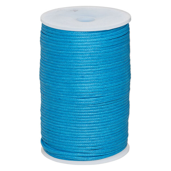 Cord, waxed cotton, turquoise blue, 2mm, 50+ pound test. Sold per 100-meter spool. image number 0