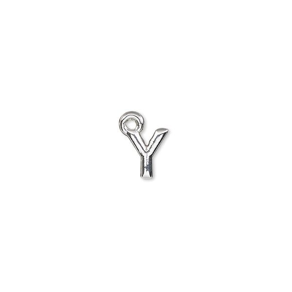 Charm, silver-finished "pewter" (zinc-based alloy), 8x7.5mm alphabet letter Y. Sold per pkg of 2. image number 0