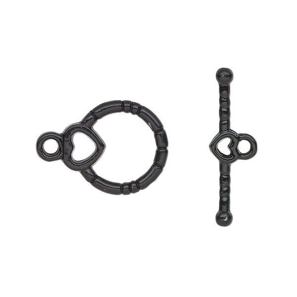 Clasp, toggle, black-finished brass, 16x14mm with hearts. Sold per pkg of 10. image number 0