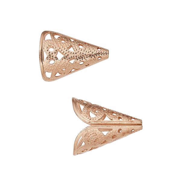 Cone, copper-plated brass, 17x14mm filigree, with 11mm inside diameter. Sold per pkg of 12. image number 0