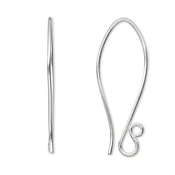 Ear wire fishhook 1pkg2 Hill Tribes sterling silver, 35mm folded / open loop, 19 gauge 1 pair image number 0