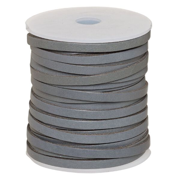 Cord, leather, grey, 4mm flat. Sold per 25-yard spool. image number 0