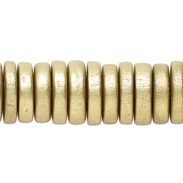 Taiwanese cheesewood 1pkg1, hand-cut painted rondelle bead 8 inch metallic yellow gold 15x4mm image number 0
