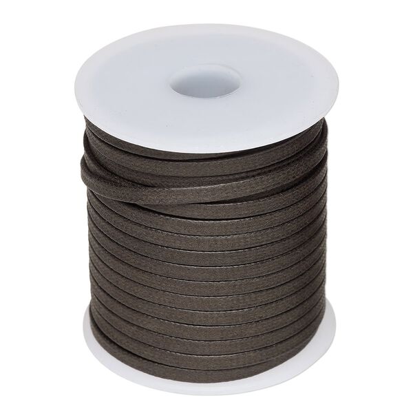 Cord, waxed cotton, brown, 3mm flat. Sold per 25-meter spool. image number 0