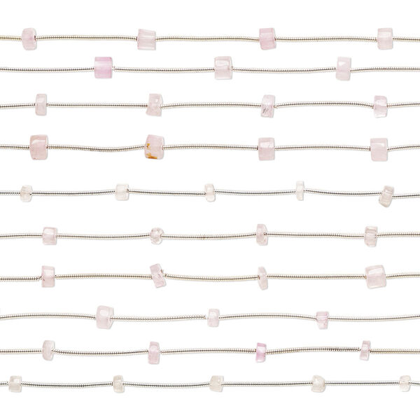 Bead, rose quartz (natural / dyed), 3x1mm-6x4mm hand-cut faceted heishi with 0.4-1.4mm hole, C grade, Mohs hardness 7. Sold per pkg of (10) 6-inch strands. image number 0