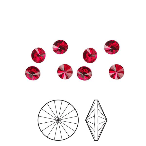 Chaton 8pk light Siam foil back, Preciosa MAXIMA Czech crystal rhinestone 8.16-8.41mm rivoli SS39 image number 0