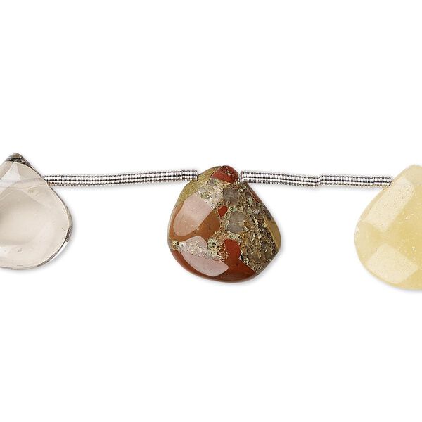 Bead, multi-gemstone (natural / dyed / heated / irradiated), multicolored, 11x11mm-13x13mm hand-cut top-drilled faceted puffed teardrop, C grade, Mohs hardness 3 to 7. Sold per pkg of 10 beads. image number 0