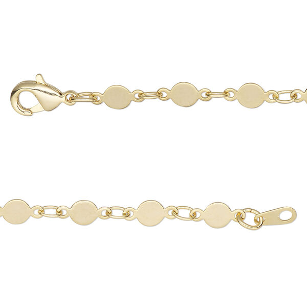 Chain, gold-finished brass, 4mm mirror, 20 inches with lobster claw clasp. Sold individually. image number 0