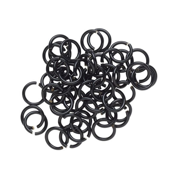 Jump ring, electro-coated brass, black, 6mm round, 4.4mm inside diameter, 20 gauge. Sold per pkg of 50. image number 0