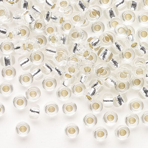 Seed bead, Miyuki, glass, pkg/250g, #6 rocaille, transparent silver-lined crystal clear, (RR-131S). image number 0