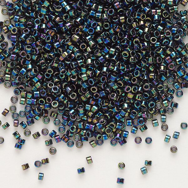 Seed bead, Delica®, glass, pkg/7.5g, #11 round, opaque rainbow black (DB-0005). image number 0
