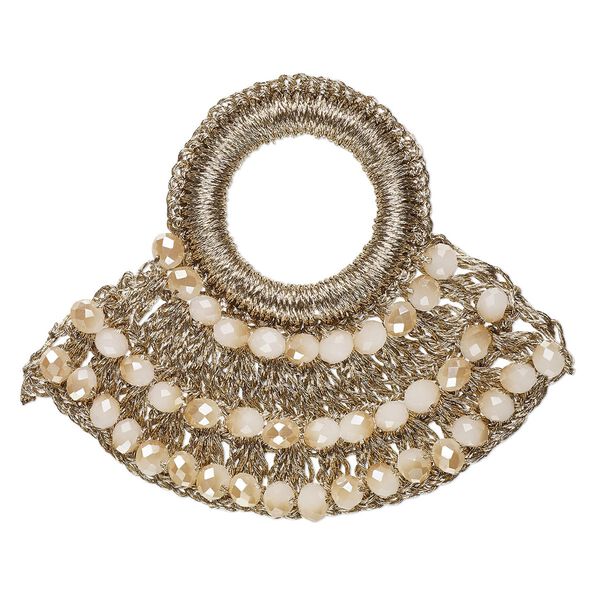 Focal, glass / nylon / steel, gold, 60x48mm open round with bib. Sold per pkg of 2. image number 0