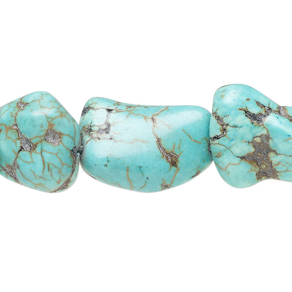 Bead, magnesite (dyed / stabilized), blue and green, small to large nugget, Mohs hardness 3-1/2 to 4. Sold per 15-1/2" to 16" strand. image number 0