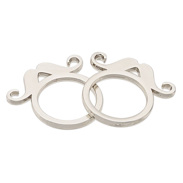 Ring, silver-plated "pewter" (zinc-based alloy), 2.75mm wide with 29x9mm mustache, size 8. Sold per pkg of 2. image number 0