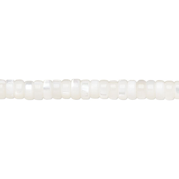 Bead, mother-of-pearl shell (bleached), white, 5x2mm heishi, Mohs hardness 3-1/2. Sold per 15-1/2 to 16-inch strand. image number 0