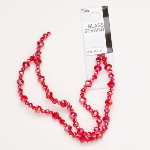 Bead glass 1pk 4x3mm-8x6mm faceted rondelle, translucent red AB 15.5-16 inch image number 0