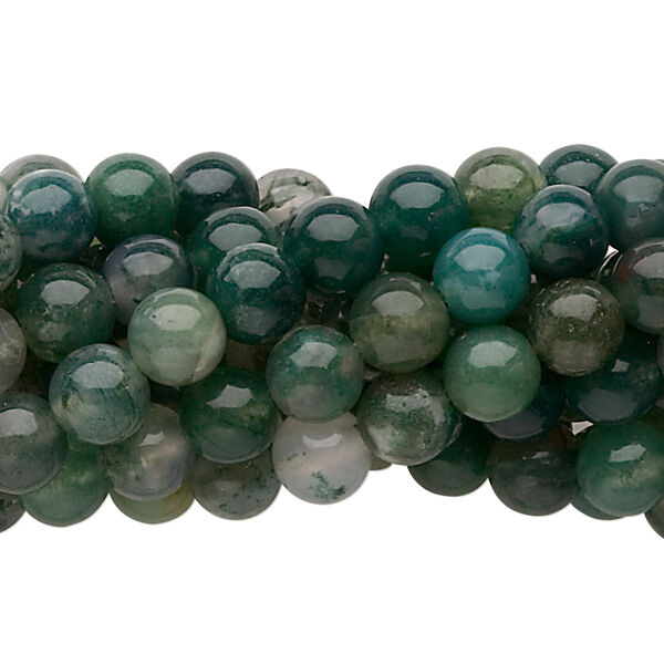 Moss agate 1pkg10, round bead natural 15.5-16 inch 6mm image number 0