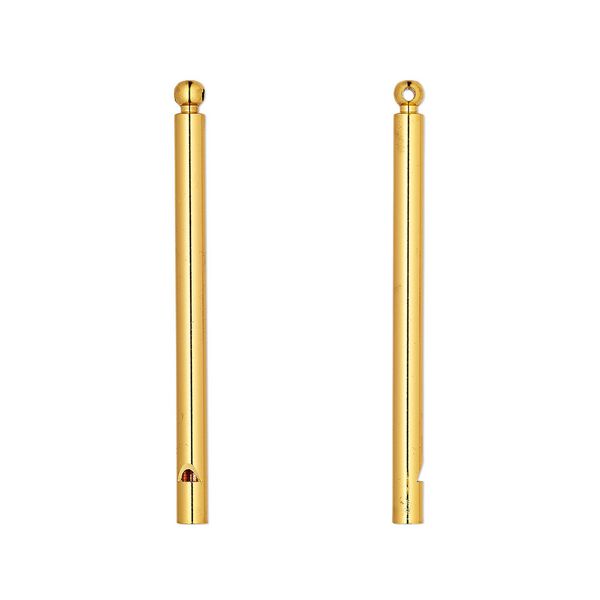 Focal, gold-finished brass, 3-1/2 x 1/4 inch round tube whistle. Sold individually. image number 0