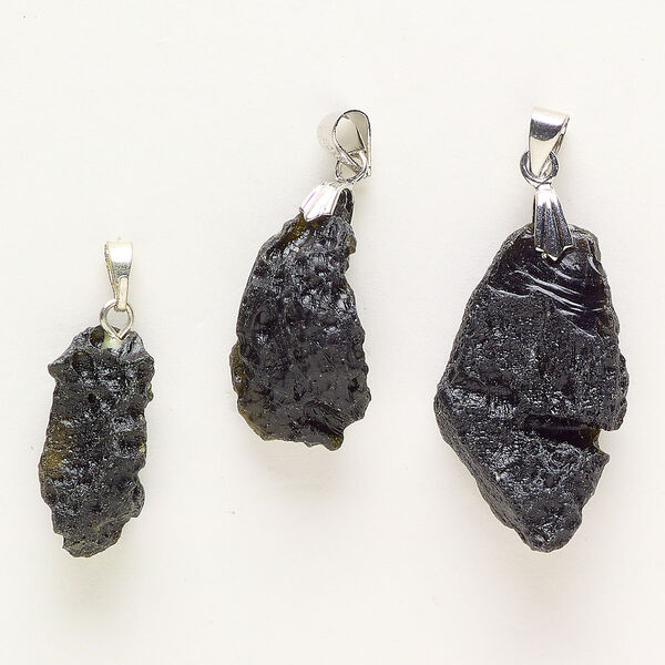 Tektite / steel 1pkg3, freeform nugget pendant 18x9mm-29x20mm image number 0