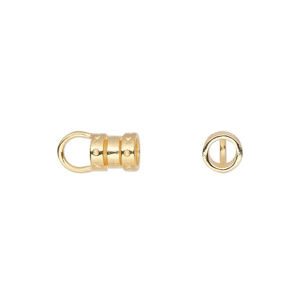 Crimp, gold-plated brass, 7x6mm tube with loop, 3.7mm inside diameter. Sold per pkg of 10. image number 0