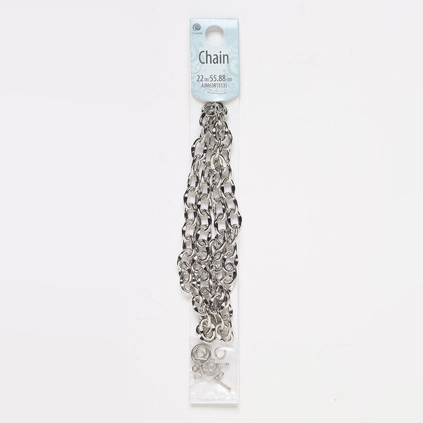 Chain, silver-finished steel, 8.8mm dimpled cable, 22 inches with (4) 20-gauge 6mm jump rings and (2) 11mm toggle clasps. Sold individually. image number 0