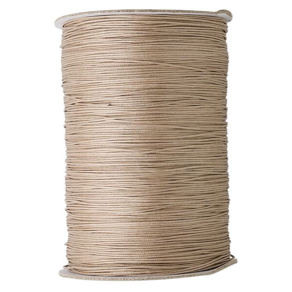 Cord, waxed cotton, tan, 1mm round. Sold per 1,000-yard spool. image number 0