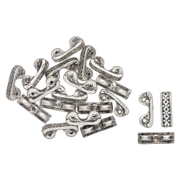 Spacer bar, antique silver-finished "pewter" (zinc-based alloy), 13x4mm 2-strand textured rectangle, fits up to 9mm round beads. Sold per pkg of 20. image number 0