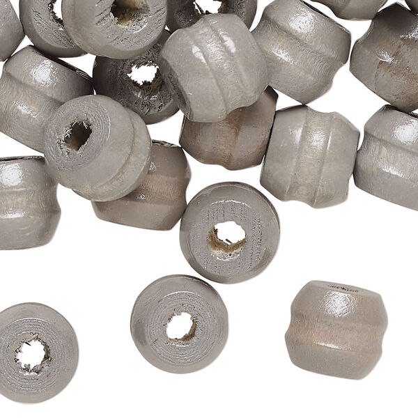 Bead, wood (dyed/waxed), grey, 11x9mm ribbed barrel. Sold per pkg of 100. image number 0