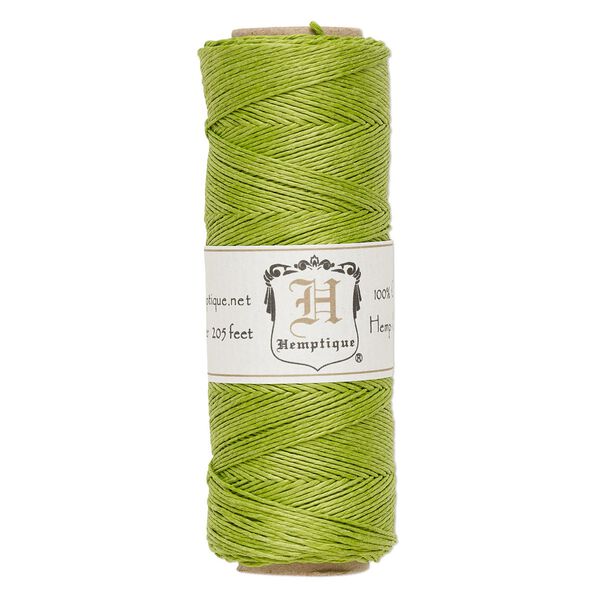 Cord, Hemptique®, polished hemp, lime green, 0.5mm diameter, 10-pound test. Sold per 205-foot spool. image number 0