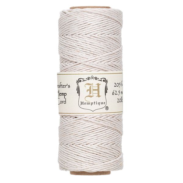 Cord, Hemptique®, polished hemp, white, 1mm diameter, 20-pound test. Sold per 205-foot spool. image number 0